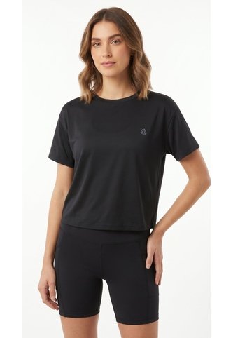 Camiseta Deportiva Negra Silueta Corta Para Mujer Belife