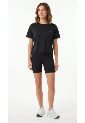 Camiseta Deportiva Negra Silueta Corta Para Mujer