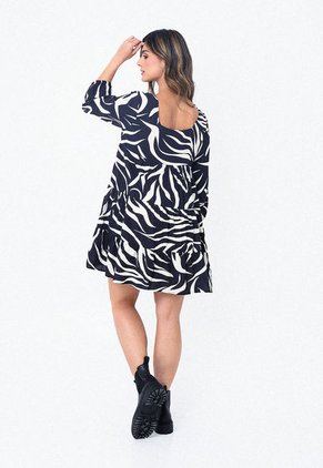 Vestido Negro Con Escote Semi Cuadrado Para Mujer Belife