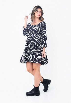 Vestido Negro Con Escote Semi Cuadrado Para Mujer Belife