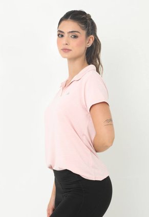 Camiseta Deportiva Rosada Cuello Camisero Y Transfer Reflectivo Para Mujer Belife