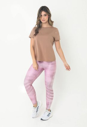 Camiseta Deportiva Café Manga Corta Con Abertura Y Corte En Espalda Para Mujer Belife