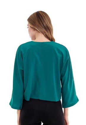 Blusa Manga Larga Verde Escote En V Para Mujer Belife.