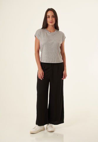 Camiseta Gris Con Cuello Redondo Para Mujer Belife