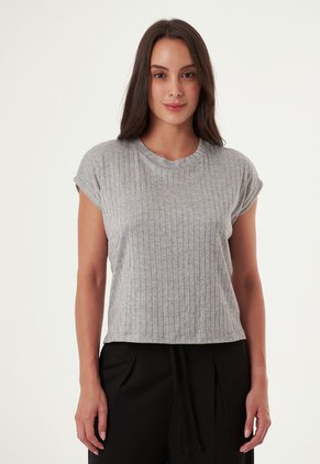 Camiseta Gris Con Cuello Redondo Para Mujer