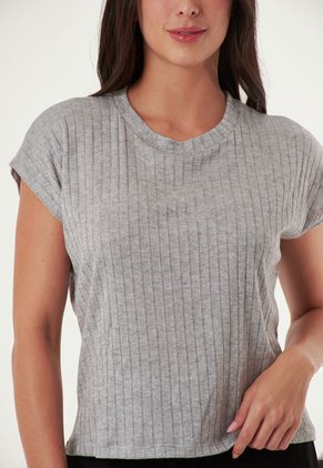 Camiseta Gris Con Cuello Redondo Para Mujer
