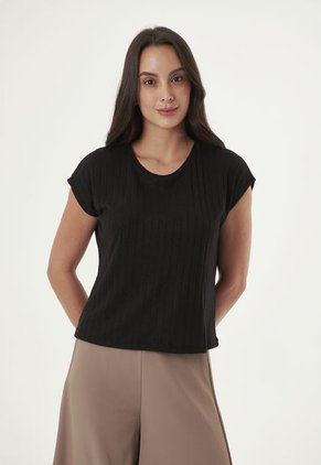 Camiseta Negra Con Cuello Redondo Para Mujer