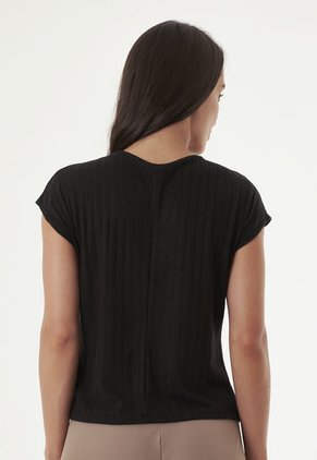 Camiseta Negra Con Cuello Redondo Para Mujer