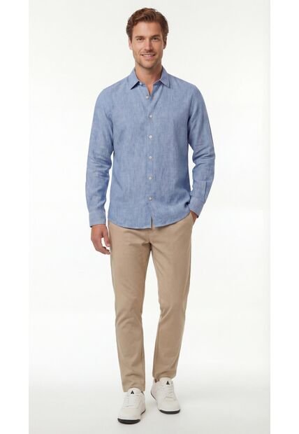 Camisa Azul Manga Larga Para Hombre