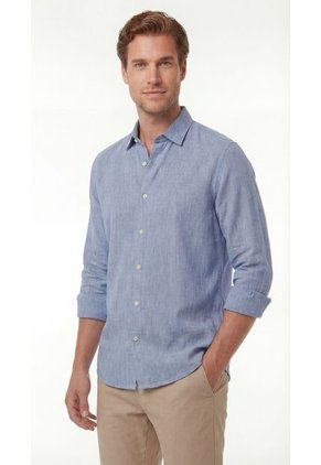 Camisa Azul Manga Larga Para Hombre