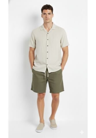 Bermuda Verde En Lino Para Hombre Belife