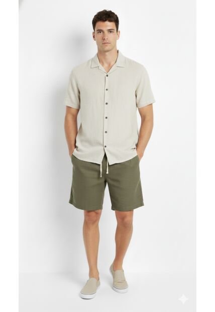 Bermuda Verde En Lino Para Hombre