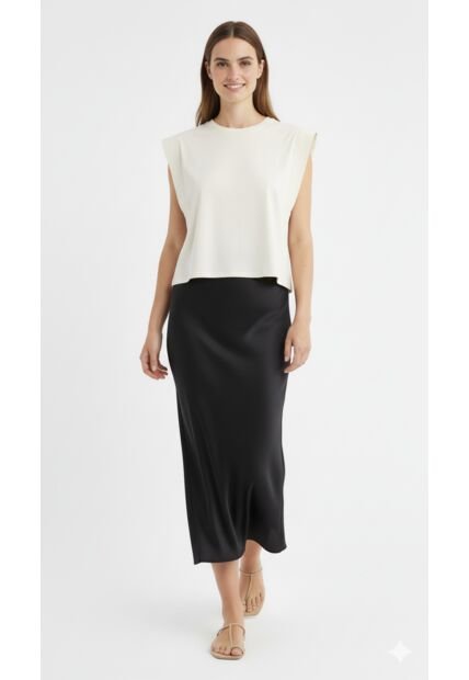 Falda En Satín Negra Para Mujer