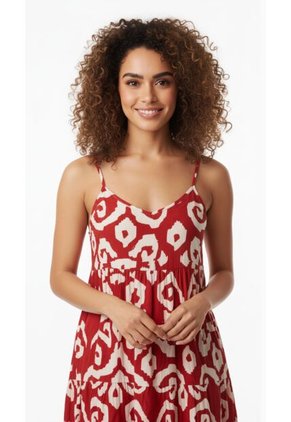 Vestido Largo Rojo Estampado Para Mujer