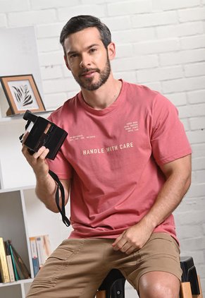 Camiseta Manga Corta Estampada Rojo Para Hombre