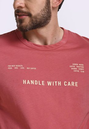 Camiseta Manga Corta Estampada Rojo Para Hombre