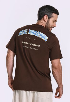 Camiseta Manga Corta Estampada Café Para Hombre