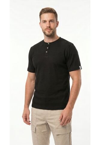 Camiseta Negra Manga Corta Cuello Nerú Para Hombre Belife