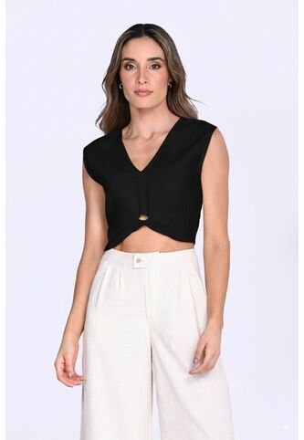 Blusa Manga Sisa Negra Con Escote Para Mujer Belife