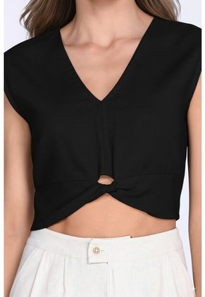 Blusa Manga Sisa Negra Con Escote Para Mujer