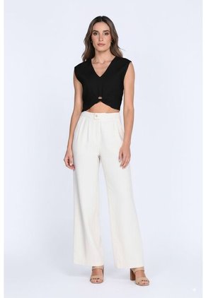 Blusa Manga Sisa Negra Con Escote Para Mujer