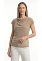 Blusa Café Manga Sisa Con Escote Drapeado Para Mujer de Belife