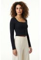 Blusa Manga Larga Negro Silueta Ajustada En Algodón Para Mujer de Belife