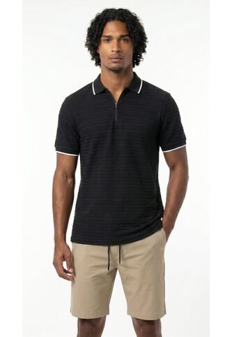 Camiseta Polo Negra Texturizada Para Hombre Belife