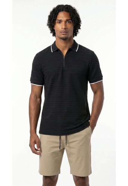 Camiseta Polo Negra Texturizada Para Hombre