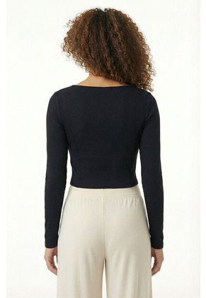 Blusa Manga Larga Negro Silueta Ajustada En Algodón Para Mujer