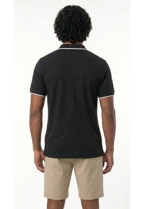Camiseta Polo Negra Texturizada Para Hombre