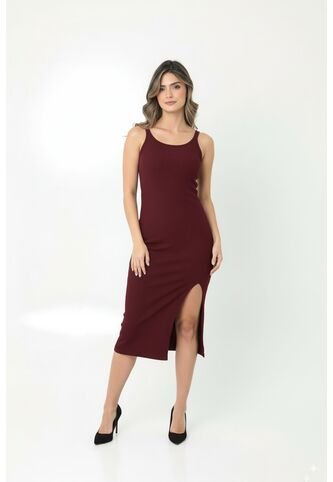 Vestido Largo Vino Tinto Manga Sisa Segada Para Mujer Belife