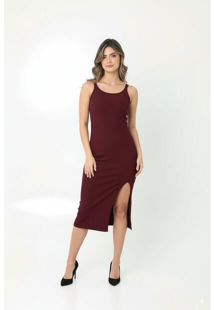 Vestido Largo Vino Tinto Manga Sisa Segada Para Mujer