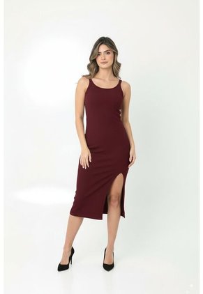 Vestido Largo Vino Tinto Manga Sisa Segada Para Mujer