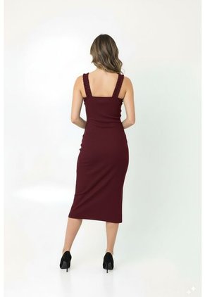 Vestido Largo Vino Tinto Manga Sisa Segada Para Mujer
