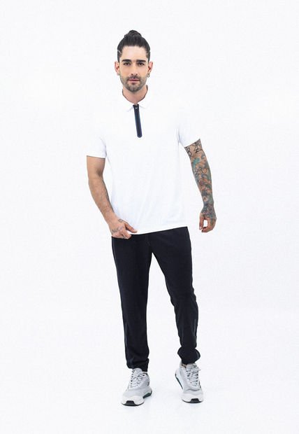 Camiseta Deportiva Tipo Polo Blanco Con Cierre Frontal Para Hombre Belife