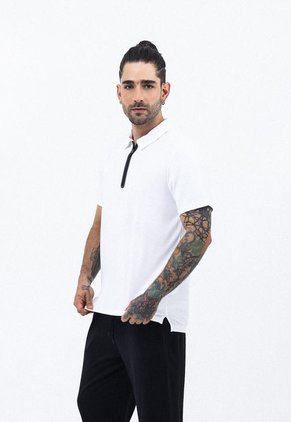 Camiseta Deportiva Tipo Polo Blanco Con Cierre Frontal Para Hombre Belife