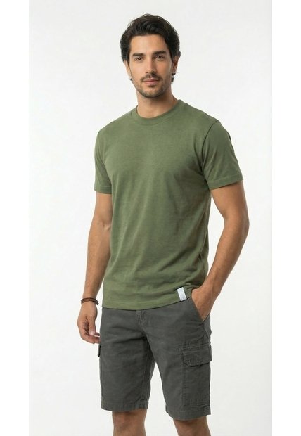 Camiseta Verde Militar Manga Corta Para Hombre