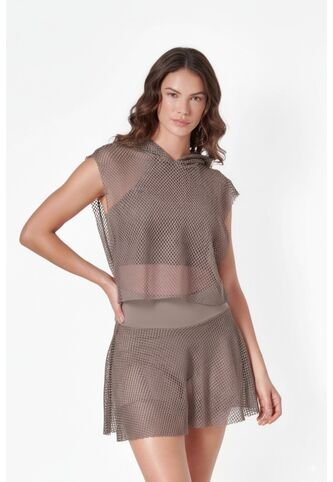 Camiseta Manga Sisa Café En Malla Para Mujer Belife