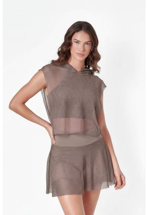 Camiseta Manga Sisa Café En Malla Para Mujer