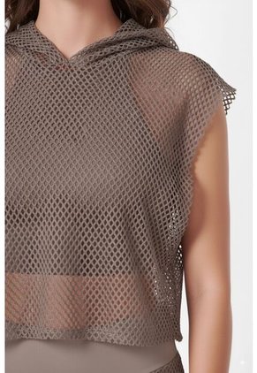 Camiseta Manga Sisa Café En Malla Para Mujer