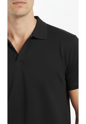 Camiseta Polo Negra Cuello Cubano Para Hombre