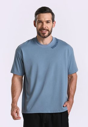 Camiseta Manga Corta Estampada Azul Para Hombre