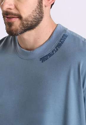 Camiseta Manga Corta Estampada Azul Para Hombre