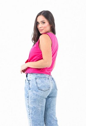 Camiseta Manga Sisa Fucsia Sesgada Para Mujer Belife