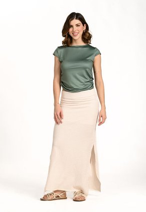 Falda Larga Tejida Crudo Para Mujer