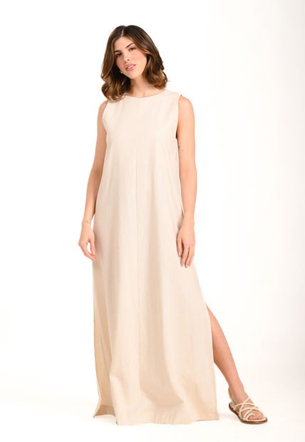 Vestido Largo Manga Sisa Beige Para Mujer