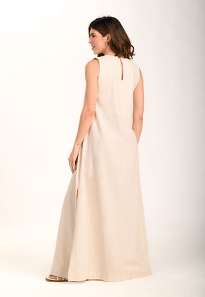 Vestido Largo Manga Sisa Beige Para Mujer