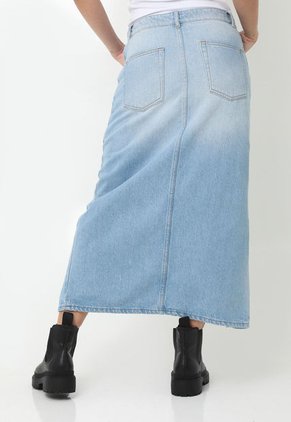 Falda Larga Azul Con Abertura Diagonal Para Mujer Belife