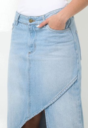 Falda Larga Azul Con Abertura Diagonal Para Mujer Belife